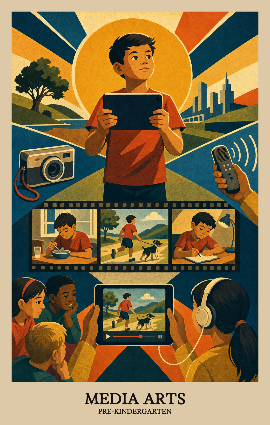 Illustration of what students learn in Pre-Kindergarten Arts: Media Arts